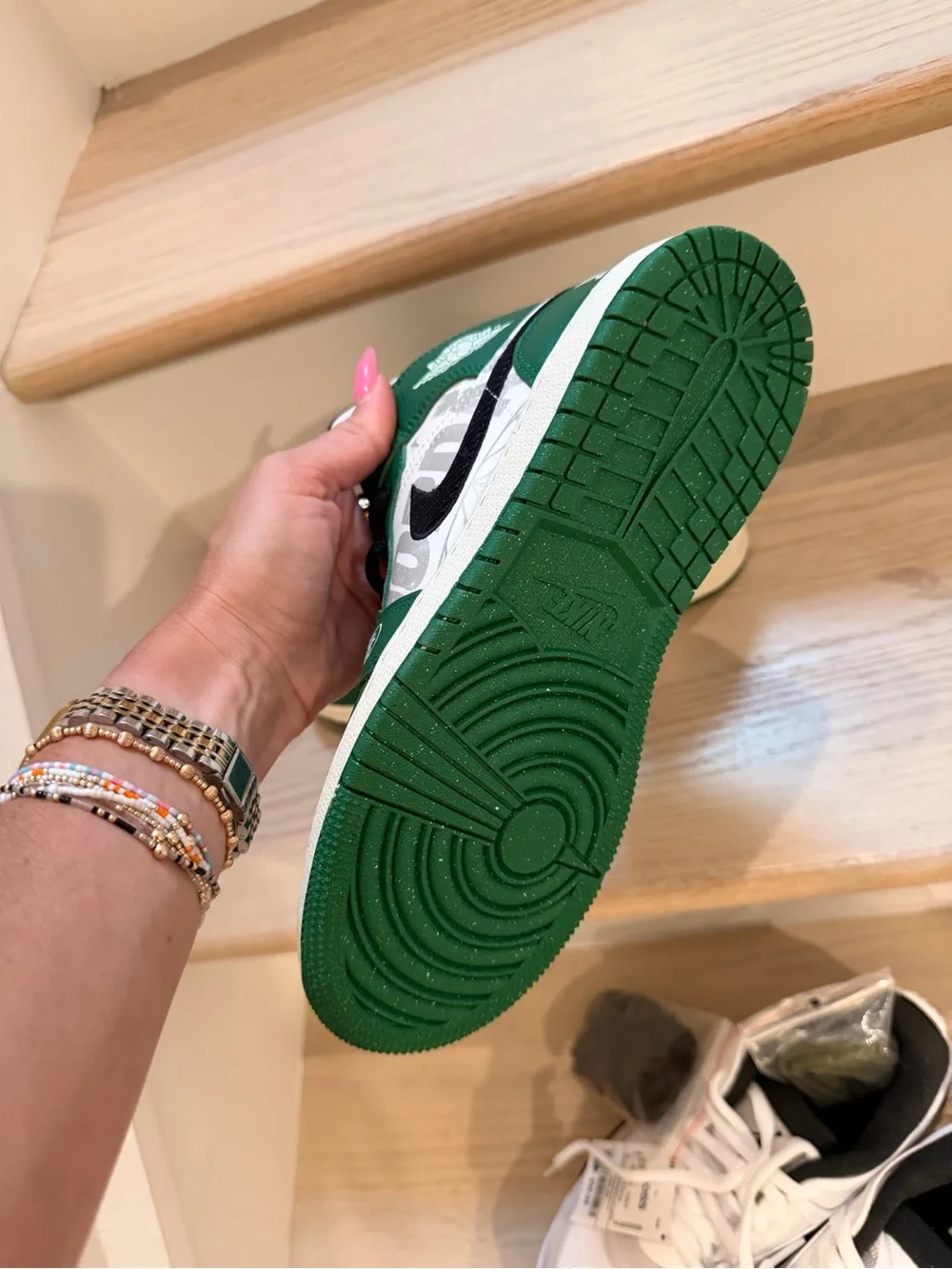 Jordan Kids Green & White Mid-Top Sneakers with Black Laces
